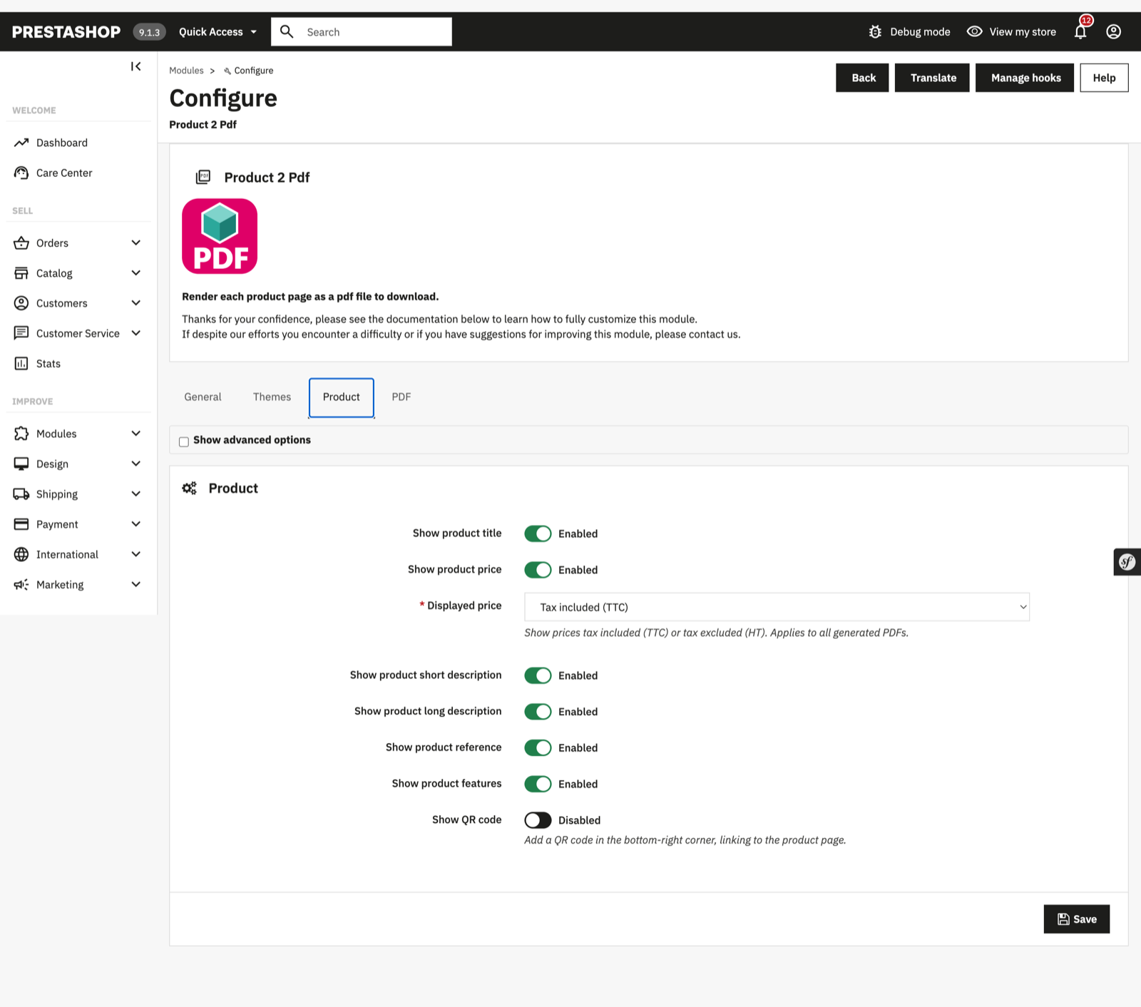 Product tab